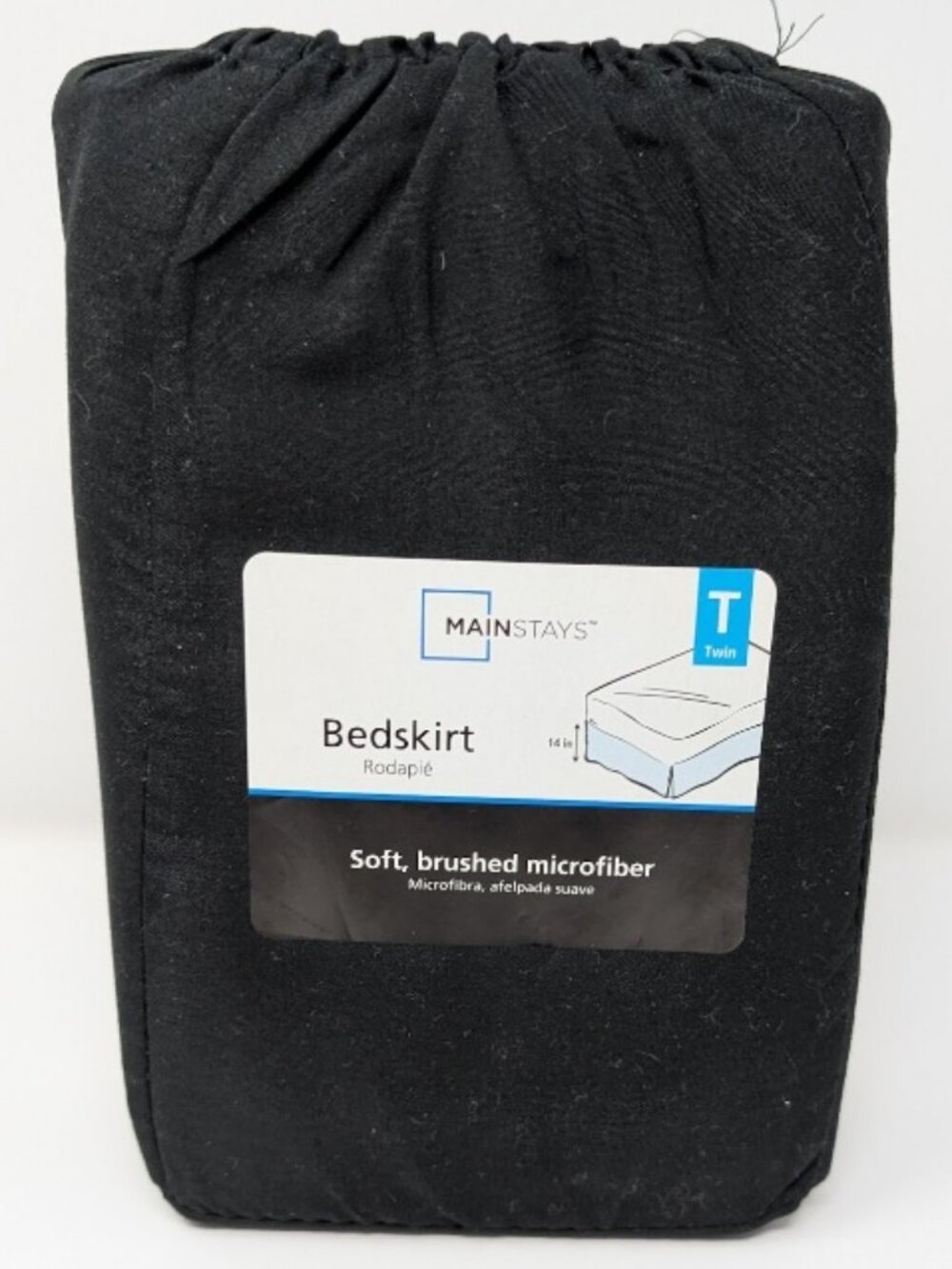 Mainstays Twin Bedskirt - Rich Black - Soft Brushed Microfiber - 14" Drop - NEW